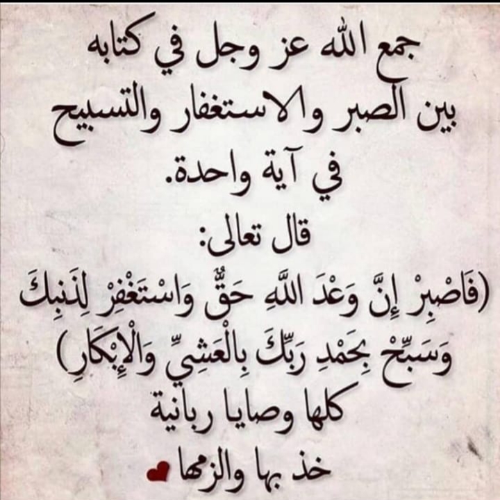 فاصبر إن وعد الله حق واستغفر لذنبك وسبح بحمد ربك بالعشي والإبكار