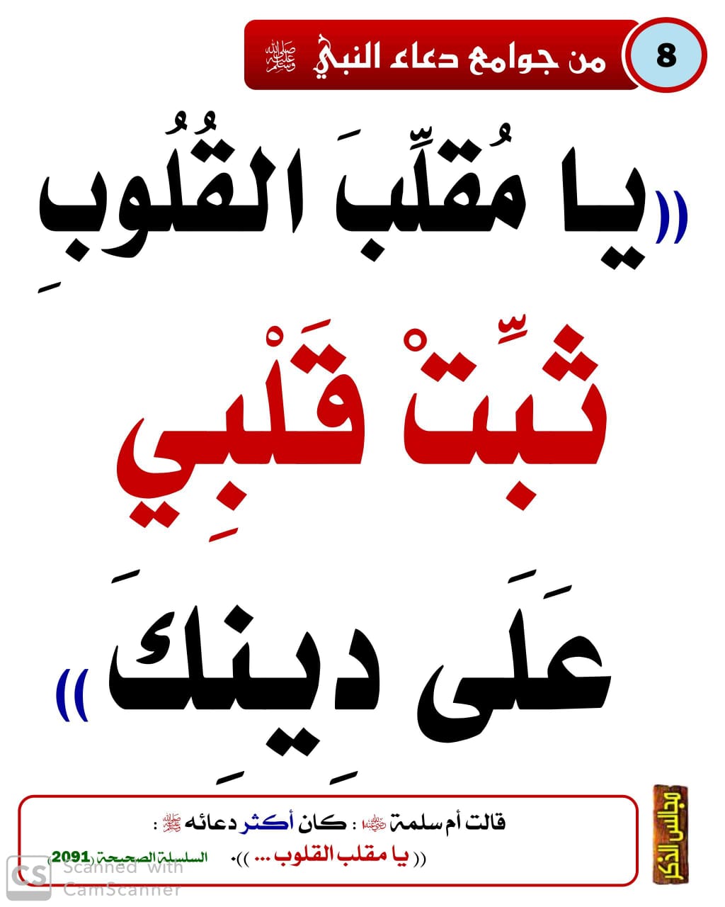 يا مُقلِّبَ القلوبِ ثبِّت قلبي على دينِكَ