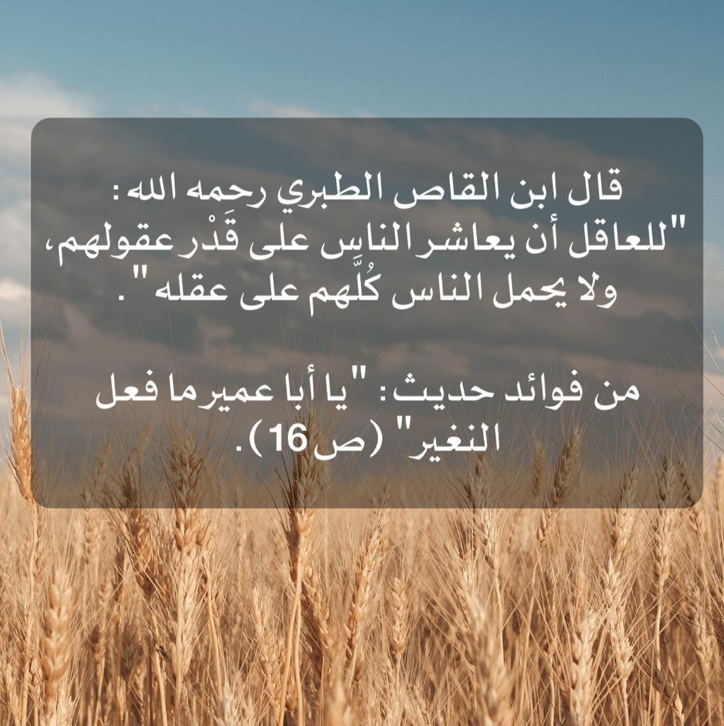للعاقل ان يعاشر الناس على قدر عقولهم ولا يحمل الناس كلهم على عقله