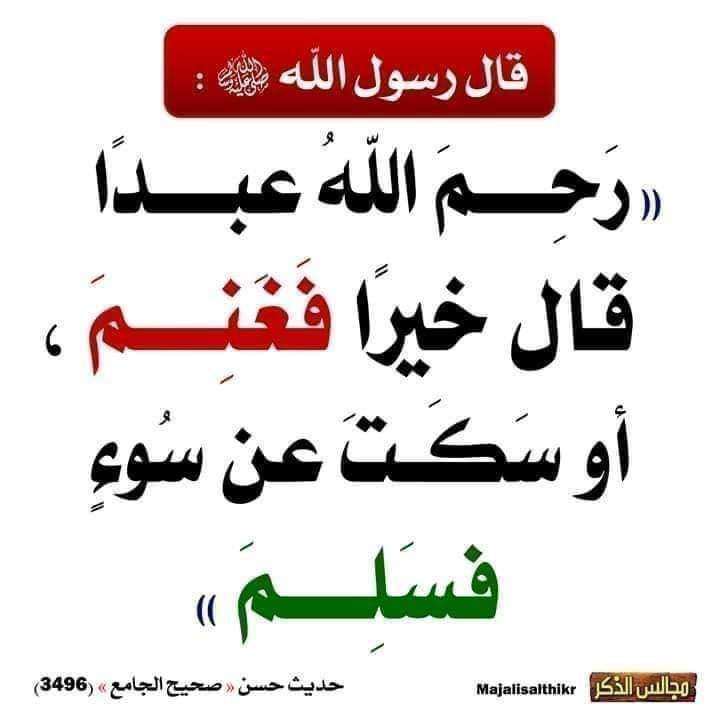 رحم الله عبدا قال خير فغنم او سكت عن سوء فسلم